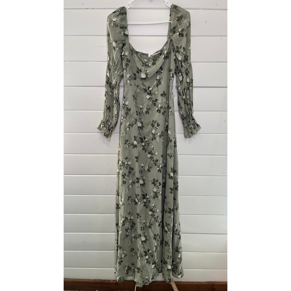 Reformation Floral Maxi Dress Stars in Verde Square Neck Green Womens 4 NEW - Picture 2 of 16
